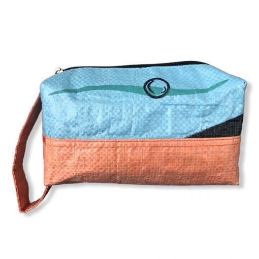 Kosmetiktasche aus recycelten Reissack in hellblau orange | Beadbags