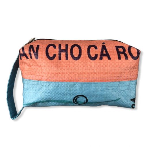 Kosmetiktasche aus recycelten Reissack in orange hellblau | Beadbags