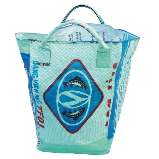 Upycycling Beadbags nachhaltige Tragetasche und Kosmetiktaschen aus recyceltem Reissackmaterial gefertigt in Kambodscha
