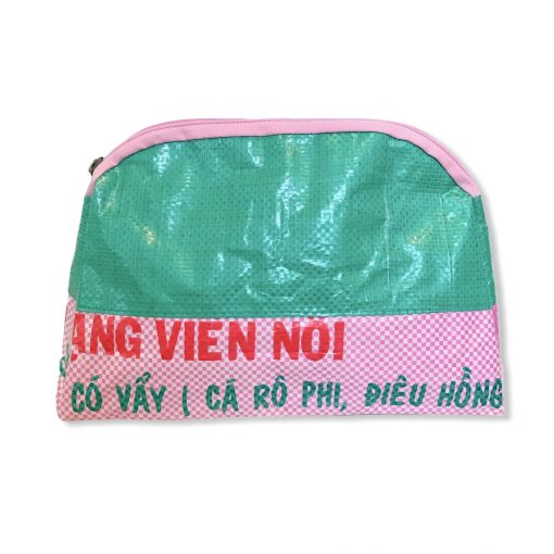 Große Kosmetiktasche aus recycelten Reissack in grün rosa| Beadbags