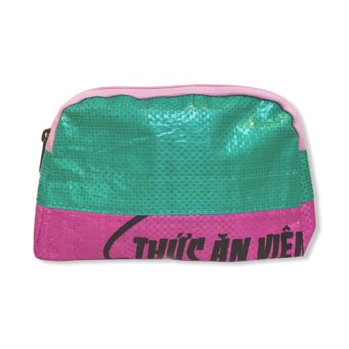 Kleine Kosmetiktasche aus recycelten Reissack in grün rosa| Beadbags