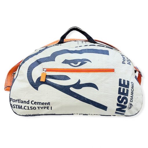Beadbags Reisetasche aus recycelten Zementsack mit Hochseehafengurt blau Adler mit orange | Beadbags
