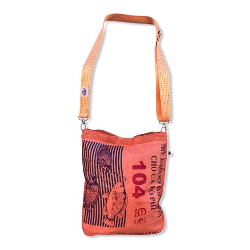 Einkaufstasche aus recycelten Reissack mit Schultergurt aus recycelten Spanngurten in orange mit orange | Beadbags