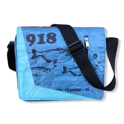 Beadbags Messenger Schultasche Joseph aus recycelten Reissack mit Hochseehafengurt Ri81 Blau