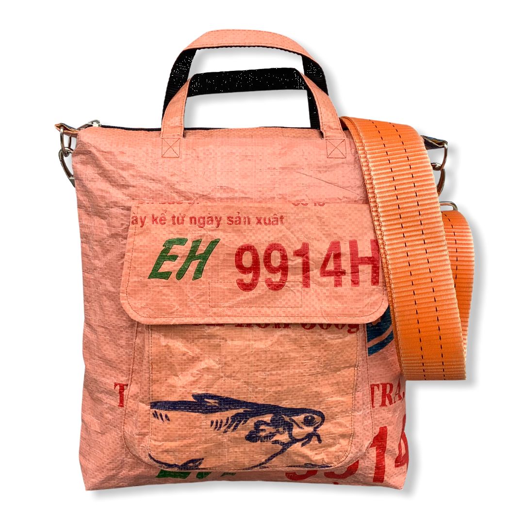 Beadbags Tragetasche aus recycelten Reissack mit Hochseegurt Ri2 Orange 4 - Beadbags  Upcycling Shop