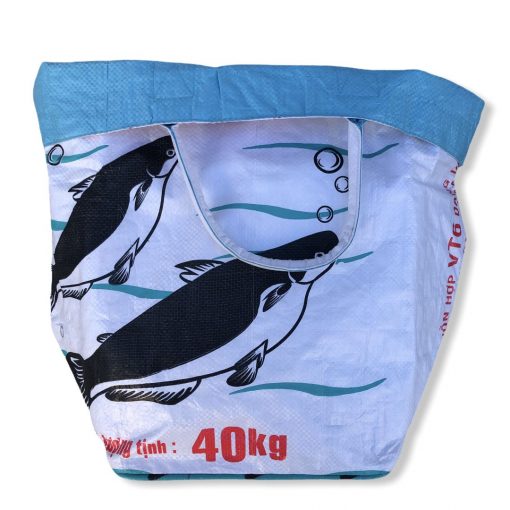 Beadbags Kleine Universaltasche / Wäschesack aus recycelten Reissack Ri9.2 Weiß vorne gekrempelt