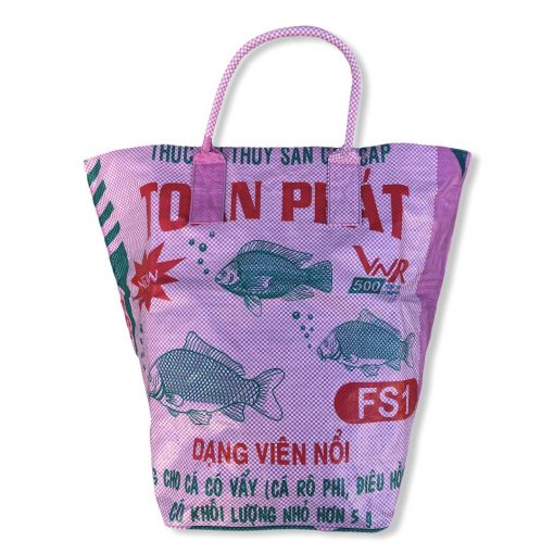 Beadbags Kleine Universaltasche _ Wäschesack aus recycelten Reissack Ri9.2 Rosa kariert vorne