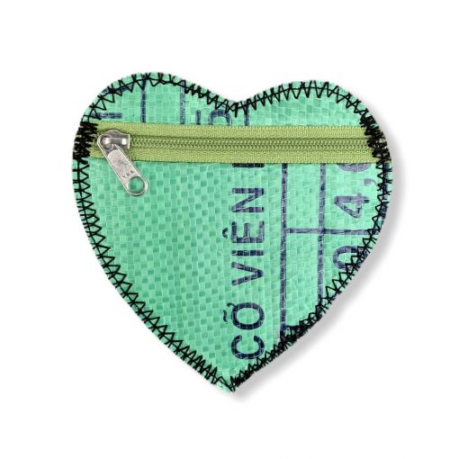 Mini Herz Geldbörse aus recycelten Reissack in mittelgrün
