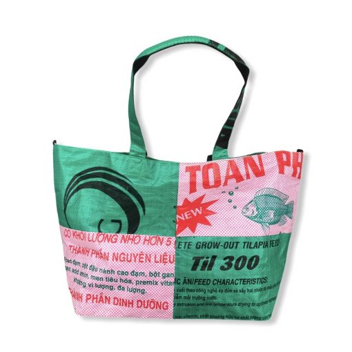 Tragetasche 3 in 1 aus recycelten Reissack in rosa dunkelgrün von Beadbags | Beadbags