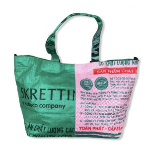 Tragetasche 3 in 1 aus recycelten Reissack in rosa dunkelgrün von Beadbags | Beadbags