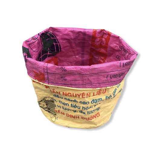 Pflanzenbehälter aus recycelten Reissack in gelb rosa | Beadbags