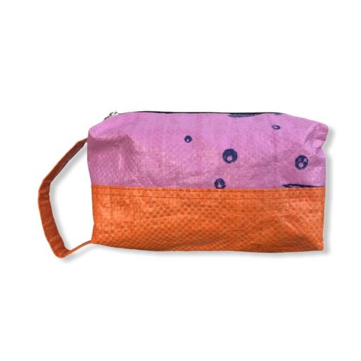 Kosmetiktasche aus recycelten Reissack in rosa/orange von hinten