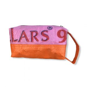 Kosmetiktasche aus recycelten Reissack in rosa/orange von vorne