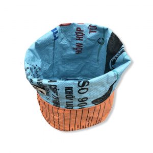 Pflanzenbehälter aus recycelten Reissack in blau orange | Beadbags