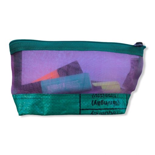 Kosmetiktasche aus reused Moskitonetz in rosa und grün | Beadbags