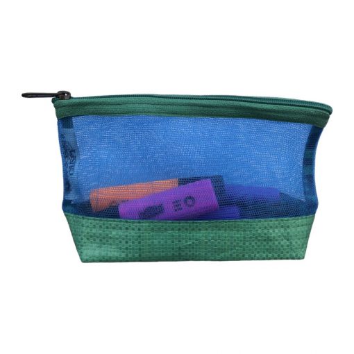 Kosmetiktasche aus reused Moskitonetz in blau und grün | Beadbags