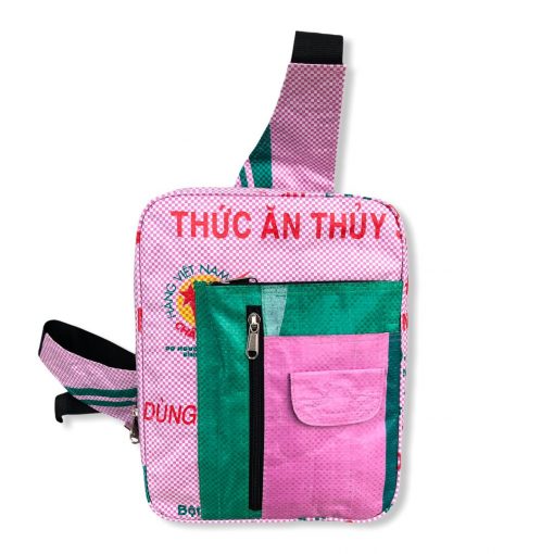 Rucksack aus recycelten Reissack von Beadbags in rosa grün | Beadbags