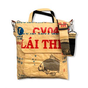 Tragetasche mit Schultergurt aus recycelten Reissack in gelb | Beadbags