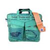 Tragetasche Twin Pockets aus recycelten Reissack mit Hochsee Schultergurt in mittelgrün dunkelblau mit orange | Beadbags
