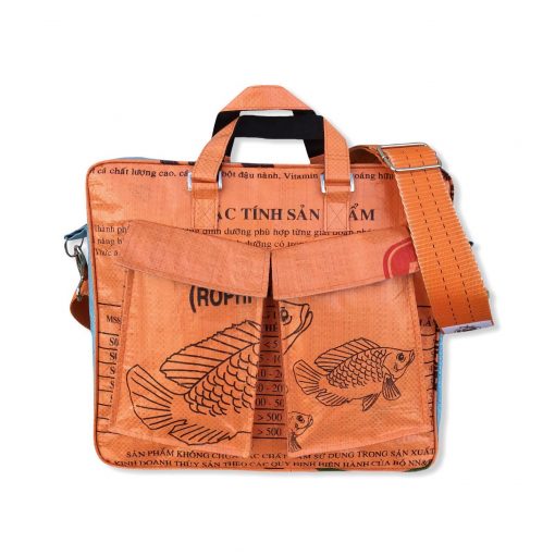 Tragetasche Twin Pockets aus recycelten Reissack mit Hochsee Schultergurt in orange hellblau mit orange | Beadbags