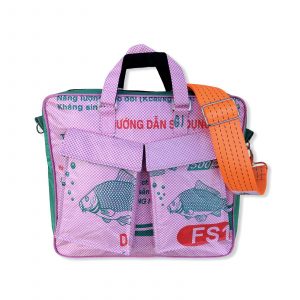 Tragetasche Twin Pockets aus recycelten Reissack mit Hochsee Schultergurt in rosa kariert dunkelgrün mit orange | Beadbags