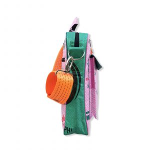 Tragetasche Twin Pockets aus recycelten Reissack mit Hochsee Schultergurt in rosa kariert dunkelgrün mit orange | Beadbags