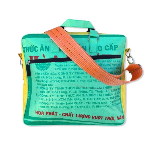 Tragetasche Twin Pockets aus recycelten Reissack mit Hochsee Schultergurt in hellgrün gelb mit orange | Beadbags