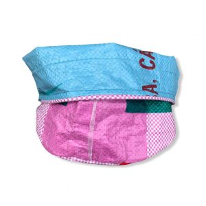 Nachhaltiger Pflanzenbehälter aus recycelten Reissack in rosa kariert | Beadbags