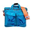 Tragetasche Twin Pockets aus recycelten Reissack mit Hochsee Schultergurt in mittelblau dunkelblau mit orange | Beadbags
