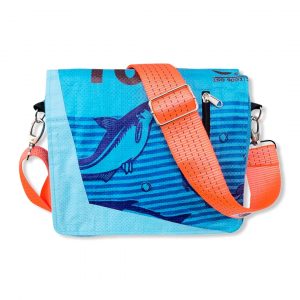 Beadbags Messenger Schultasche Joseph aus recycelten Reissack mit Hochseehafengurt Ri81 Blau mit orange | Beadbags