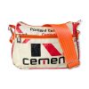 Umhängetasche aus recycelten Zementsack mit Hochseehafengurt rot mit orange | Beadbags