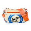 Umhängetasche aus recycelten Zementsack mit Hochseehafengurt blau mit orange | Beadbags