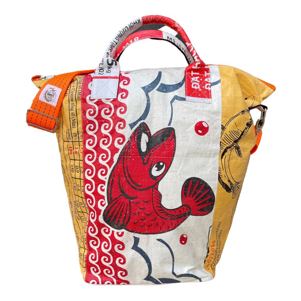 LK Trend & Style Einkaufstasche aus recyceltem Reissack nachhaltig  Upcycling 100 Prozent Fair Trade BEADBAGS wetterfest und strapazierfähig  (BLAU - Fisch) : : Küche, Haushalt & Wohnen
