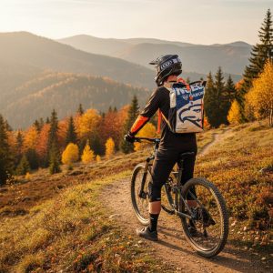 Biker mit dem Rucksack Ri100 zement Alder on Tour