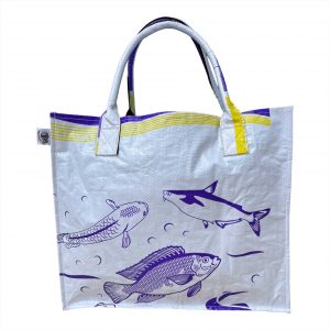 Beadbags Shopper Bag weiß mit lilia Fischen vorderseite