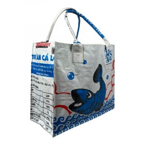 Beadbags Ri94 Shopper weiß mit blauen Fisch seitlich
