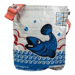 Beadbags TJ77 Umhängetasche in weiß mit blauen Fisch