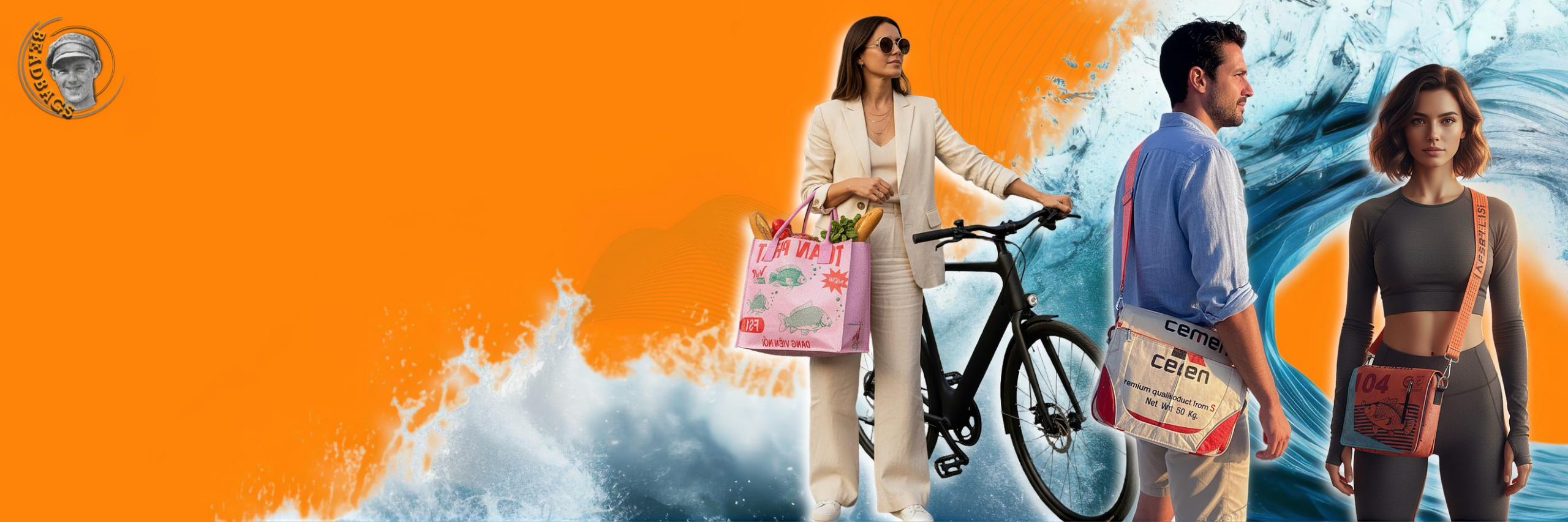 Taschen Banner auf Orange new Beadbags nachhaltige Taschen & Rucksäcke