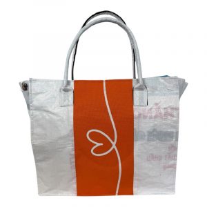 Beadbags Spacy Einfache Einkaufstasche aus recycelten Reissack Ri94 Herz weiß/orange