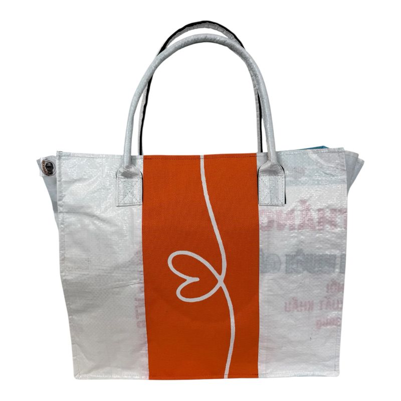 Beadbags Spacy Einfache Einkaufstasche aus recycelten Reissack Ri94 Herz weiß/orange