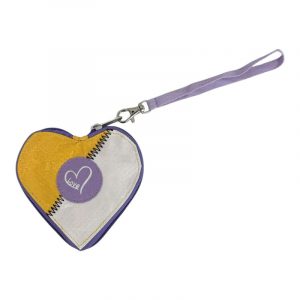 Beadbags HA110 kleines Herz mit Love gelb-weiß mit lila Patch und Reißverschluss
